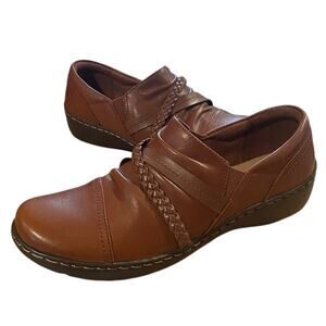 Clarks  Cora Braid Womens Loafer 10 Brown Leather Flats OrthoLite Slip On Shoes